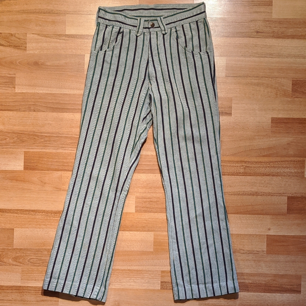 Vintage Striped Green and Black Women's Flared Bottom Jeans